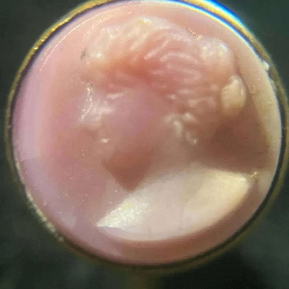 Antique Small Round Pink Glass Cameo Stick / Tie Pin
